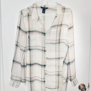 Oversized sheer plaid blouse